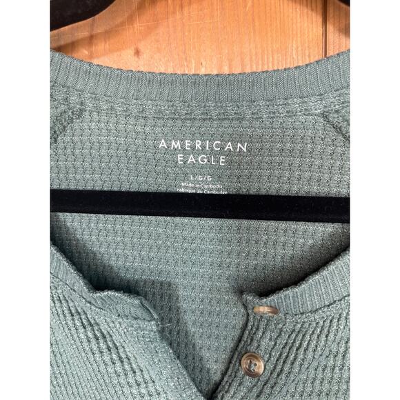 American Eagle Women’s Waffle Knit Long Sleeve Shirt, Green, Size L, GUC - Picture 3 of 4